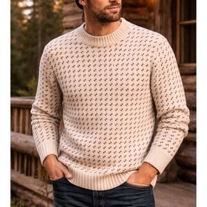 Green Mountain Threadworks 90s Y2K Men Birdseye Fisherman Sweater M Wool Blend